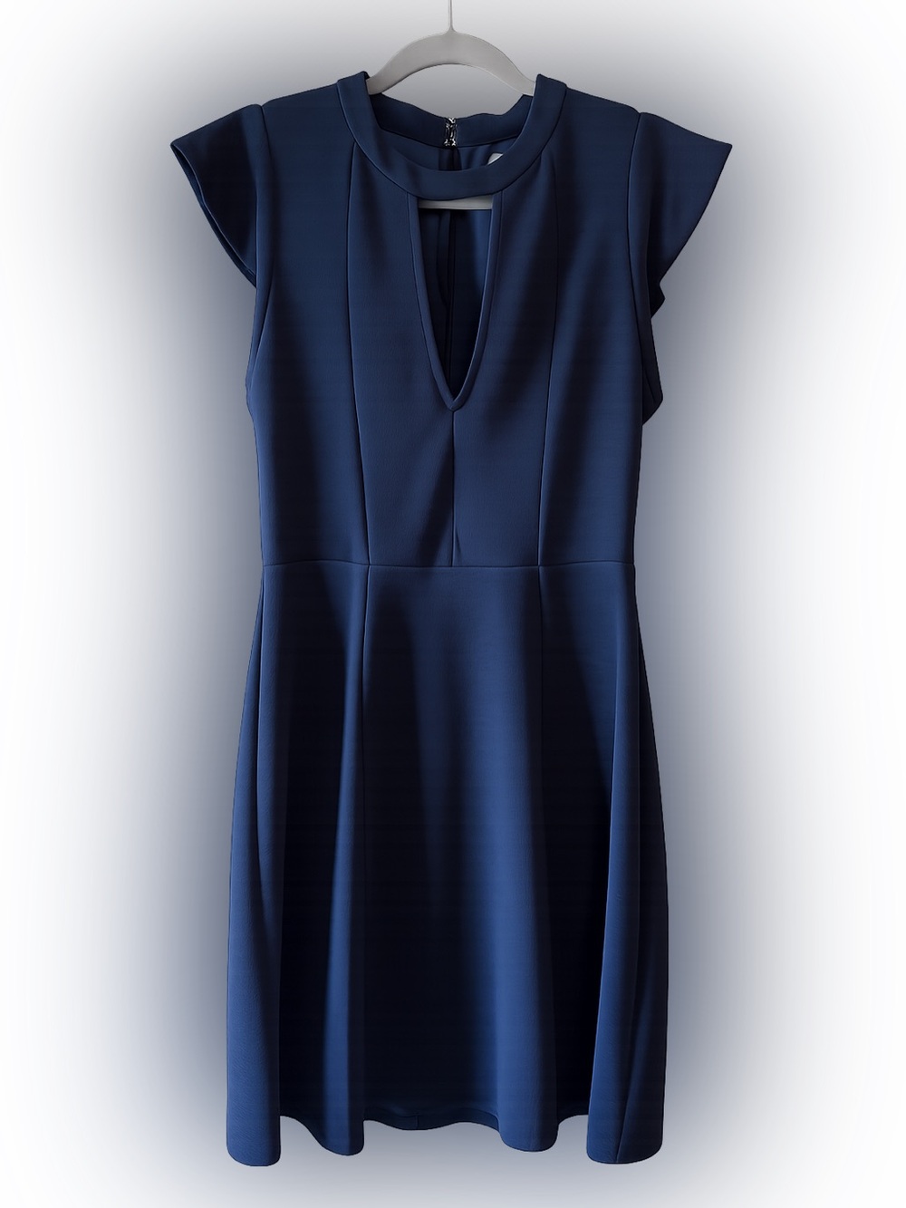 BCBGeneration Navy Blue Keyhole Cutout Fit & Flare Dress Size M